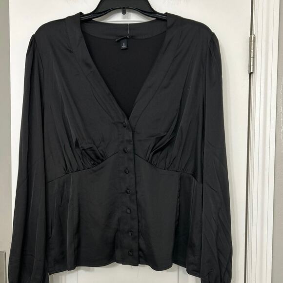 Torrid Black Satin Babydoll Blouson Sleeve Button Front Blouse New 2X 18-20 - Picture 5 of 16